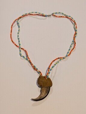 Vintage Handmade Beaded Claw - Tooth - Pendant Necklace - Neat!